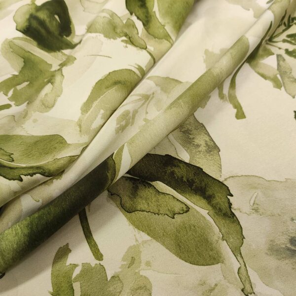 Tessuto Satin a fantasia motivo floreale panna - verde