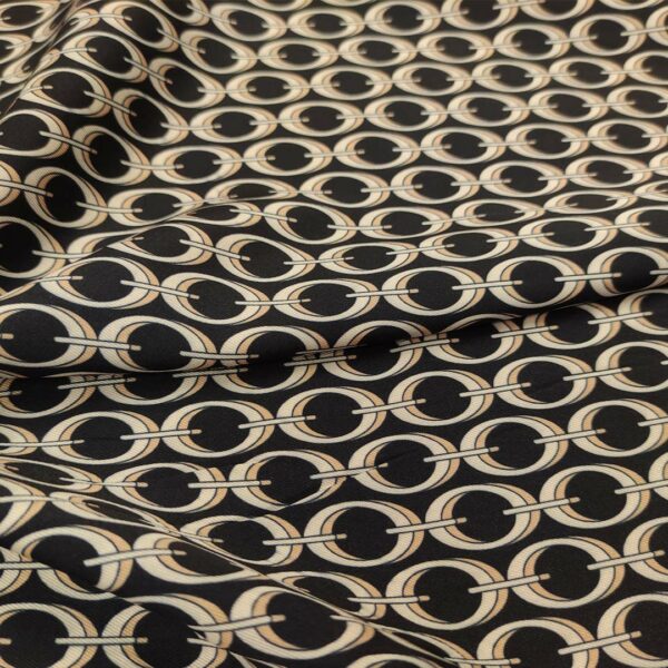Tessuto Satin a fantasia motivo geometrico blu - panna - beige