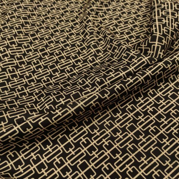 Tessuto Satin a fantasia motivo geometrico nero - beige