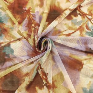 Tessuto tulle elasticizzato a fantasia motivo astratto lilla - verde - petrolio