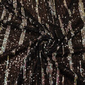 Tessuto Tulle elasticizzato ricamato con paillettes motivo astratto nero - aurora borale