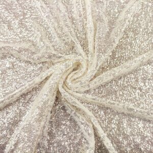 Tessuto Tulle Elasticizzato Ricamato con paillettes a specchio tinta unita bianco seta
