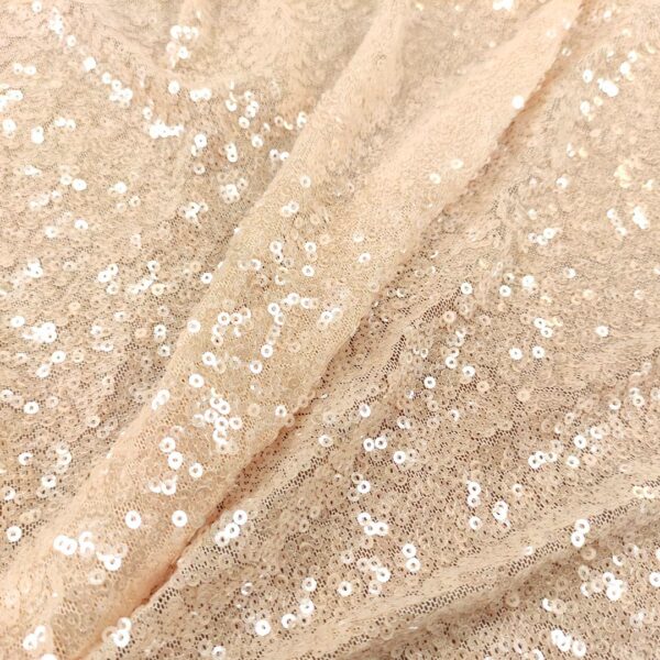 Tessuto Tulle Elasticizzato Ricamato con paillettes a specchio tinta unita pesco