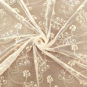 Tessuto Tulle ricamato motivo floreale bianco seta - panna