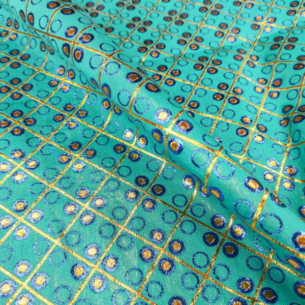 Tessuto Broccato motivo astratto verde  - blu elettrico - oro