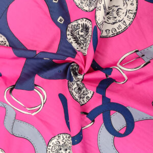 Tessuto Cotone leggero a fantasia motivo astratto fucsia - blu - bianco