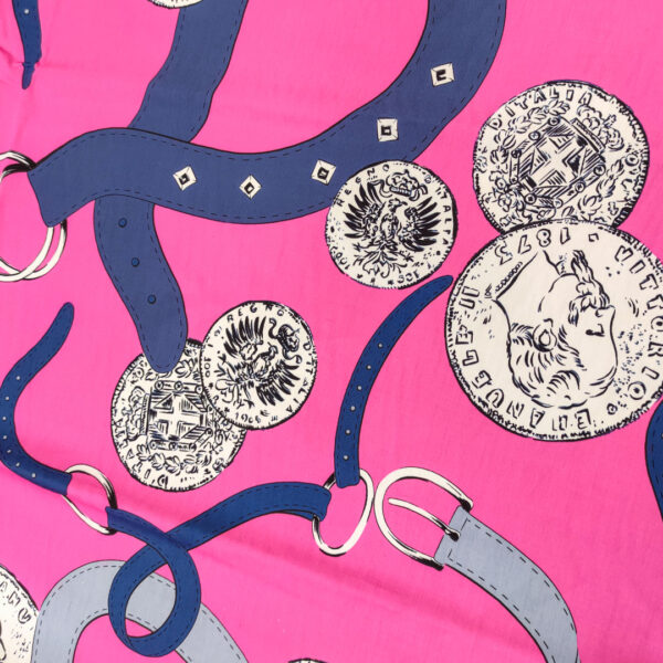 Tessuto Cotone leggero a fantasia motivo astratto fucsia - blu - bianco