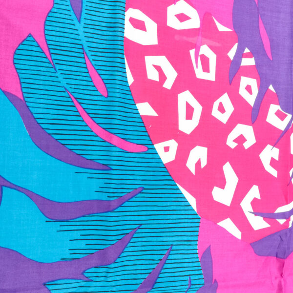 Tessuto Cotone leggero a fantasia motivo astratto magenta - turchese - viola