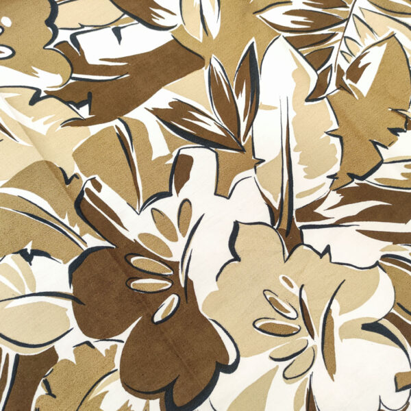 Tessuto Cotone leggero a fantasia motivo floreale bianco - nocciola - marrone
