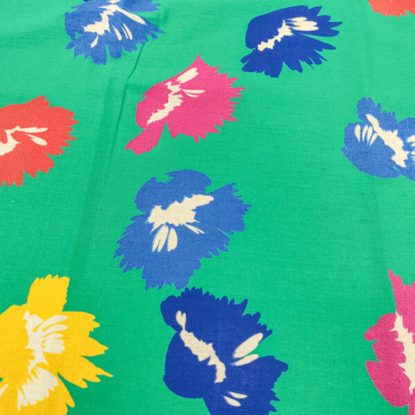 Tessuto Cotone leggero a fantasia motivo floreale verde - giallo - blu elettrico