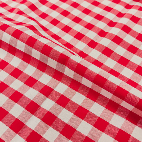 Tessuto Cotone leggero a fantasia motivo quadro medio bianco - rosso