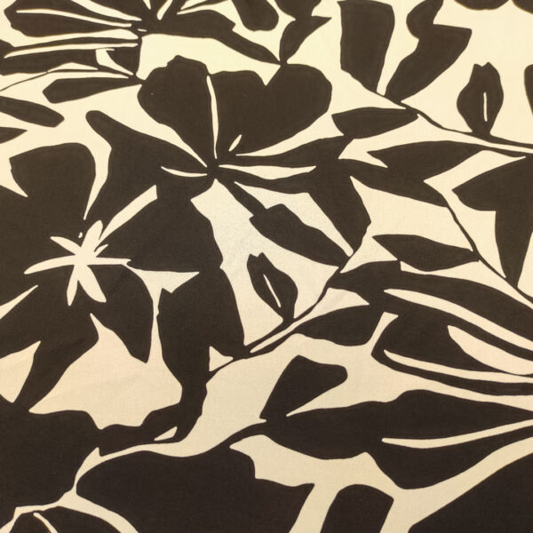 Tessuto Crepe de chine a fantasia motivo floreale panna - nero