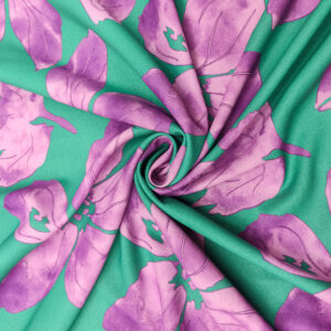 Tessuto Crepe elasticizzato a fantasia motivo floreale smeraldo - orchidea