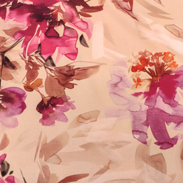 Tessuto Crepe morbido Elegance a fantasia motivo floreale pesco - fucsia - rosa