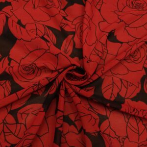 Tessuto Georgette a fantasia motivo floreale nero - rosso scuro