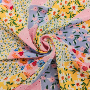 Tessuto Georgette a fantasia motivo floreale rosa - celeste - giallo