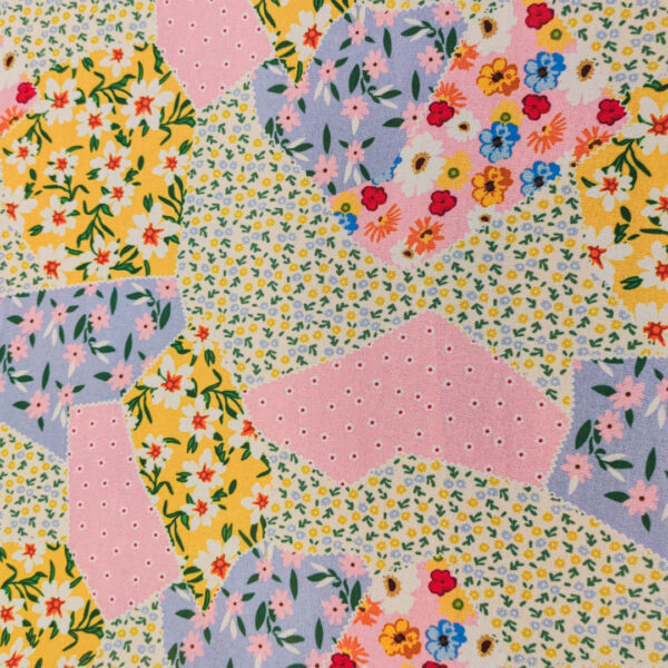 Tessuto Georgette a fantasia motivo floreale rosa - celeste - giallo