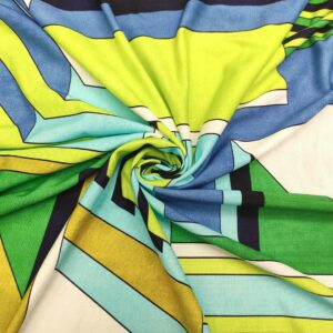 Tessuto Jersey di viscosa a fantasia motivo geometrico blu - verde - azzurro