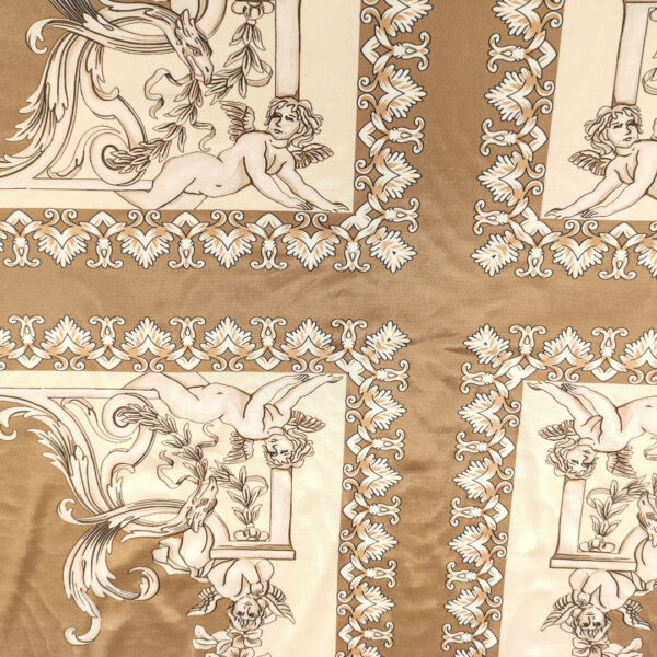 Tessuto Jersey lucido a fantasia motivo floreale barocco beige - nocciola