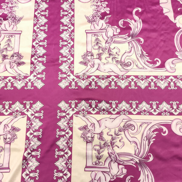 Tessuto Jersey lucido a fantasia motivo floreale barocco beige - orchidea