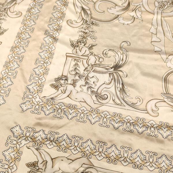 Tessuto Jersey lucido a fantasia motivo floreale barocco beige - panna