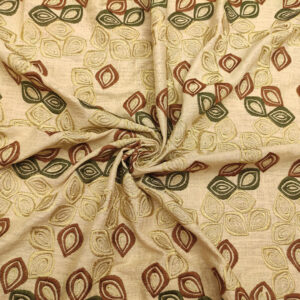 Tessuto Misto Lino ricamato motivo astratto beige - ruggine - verde