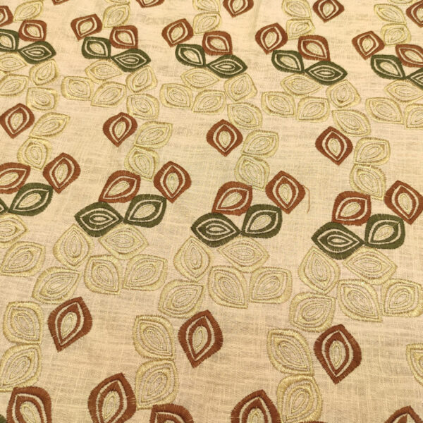 Tessuto Misto Lino ricamato motivo astratto beige - ruggine - verde