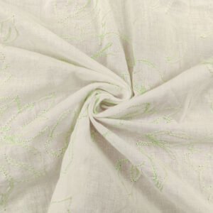 Tessuto Mussola di Cotone ricamato motivo floreale bianco - verde