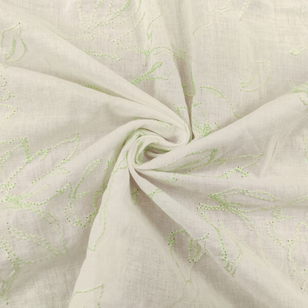 Tessuto Mussola di Cotone ricamato motivo floreale bianco - verde