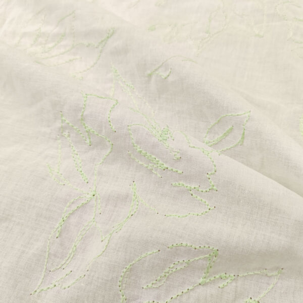 Tessuto Mussola di Cotone ricamato motivo floreale bianco - verde