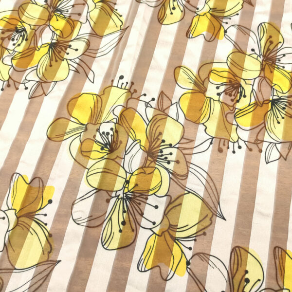 Tessuto Organza devorè a fantasia motivo floreale bianco - giallo - nero
