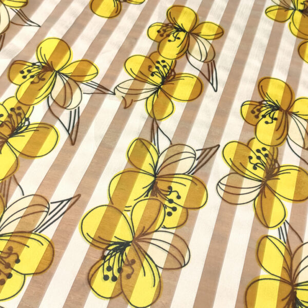 Tessuto Organza devorè a fantasia motivo floreale bianco - nero - giallo