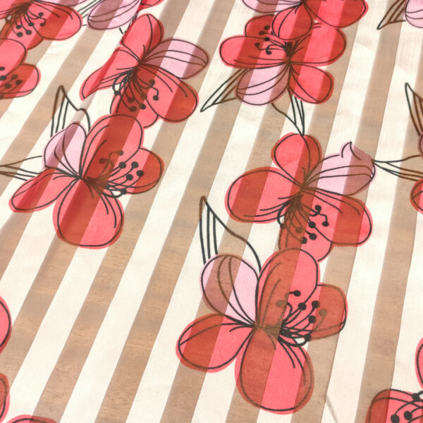 Tessuto Organza devorè a fantasia motivo floreale bianco - rosa - rosso