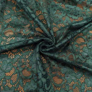 Tessuto pizzo elasticizzato motivo floreale verde bottiglia