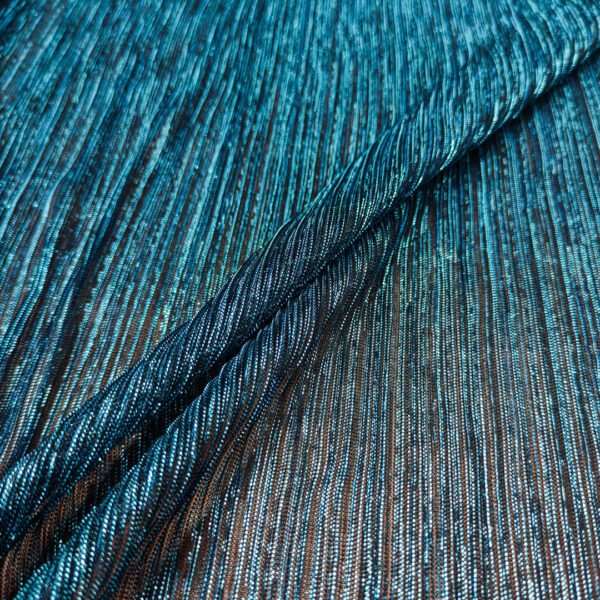 Tessuto Tulle Plissè lurex elasticizzato nero - ottanio