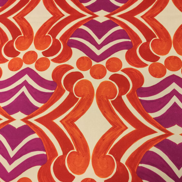Tessuto Satin a fantasia motivo astratto beige - ruggine - magenta