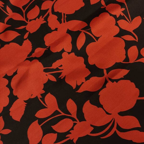 Tessuto Satin di Viscosa a fantasia motivo floreale nero - rosso bordeaux