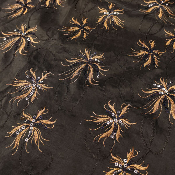 Tessuto Taffettà ricamato con paillettes nero - bronzo