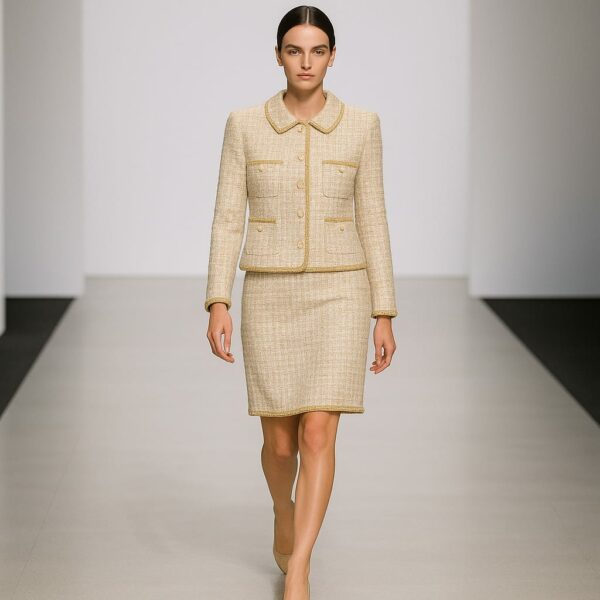 Tessuto Tweed Bouclé ricamato con micro paillettes beige - rosa - panna