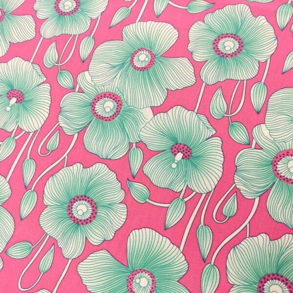 Tessuto Viscosa a fantasia motivo floreale fucsia - bianco - smeraldo