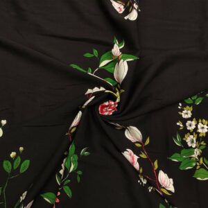 Tessuto Viscosa a fantasia motivo floreale ai bordi nero - verde - rosa