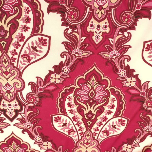 Tessuto Crepe elasticizzato a fantasia motivo floreale cashmere ciliegio - beige - rosa