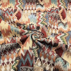 Tessuto per arredo Gobelin a fantasia motivo astratto beige - bordeaux - azzurro - verde