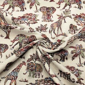 Tessuto per arredo Gobelin a fantasia motivo astratto beige - bordeaux - verde