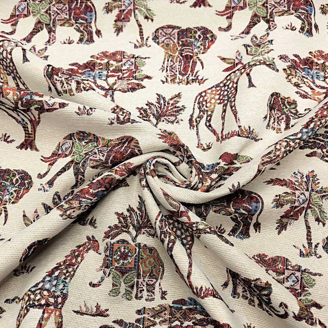 Tessuto per arredo Gobelin a fantasia motivo astratto beige - bordeaux - verde
