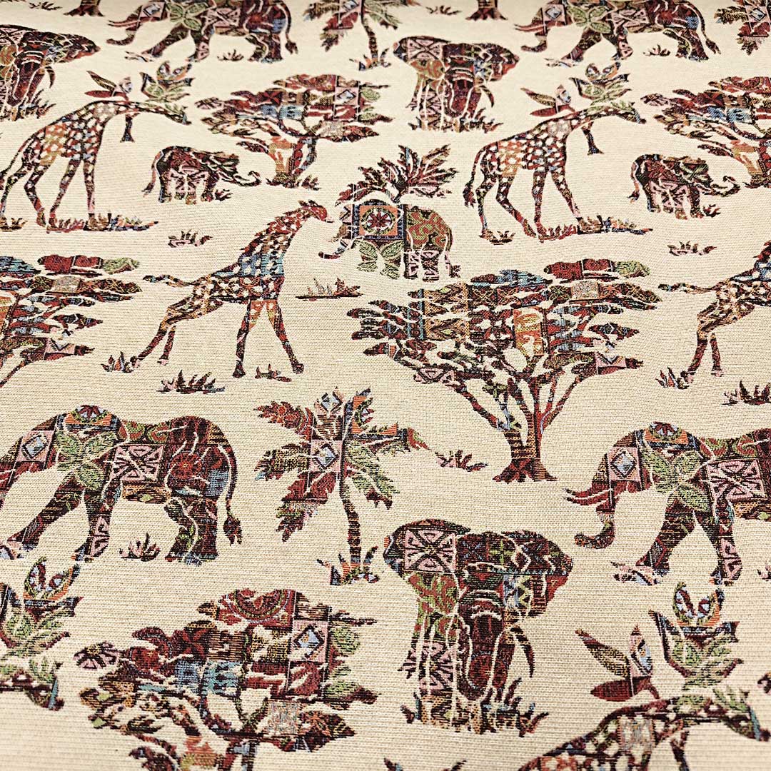 Tessuto per arredo Gobelin a fantasia motivo astratto beige - bordeaux - verde