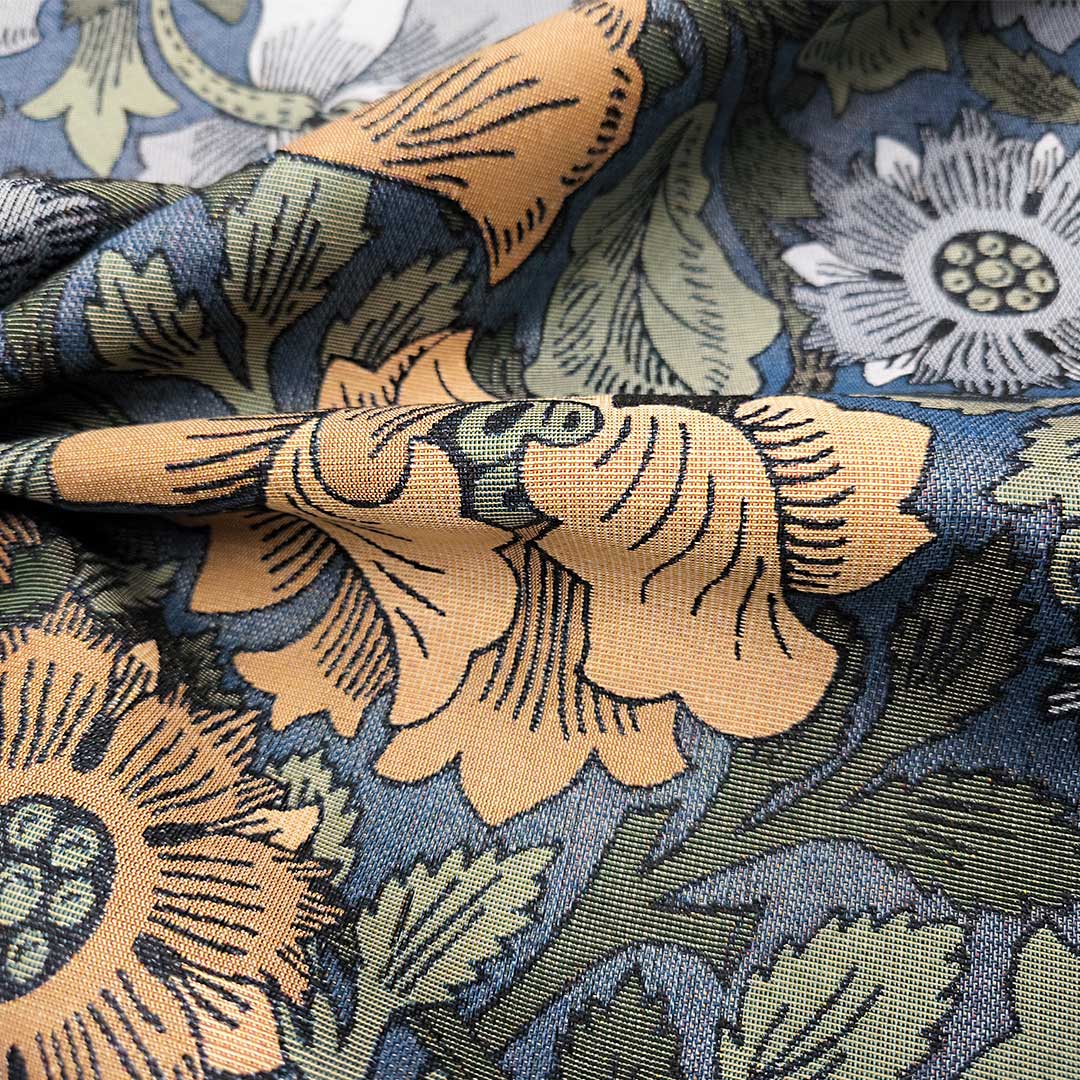 Tessuto per arredo Gobelin a fantasia motivo floreale beige - azzurro - carta da zucchero