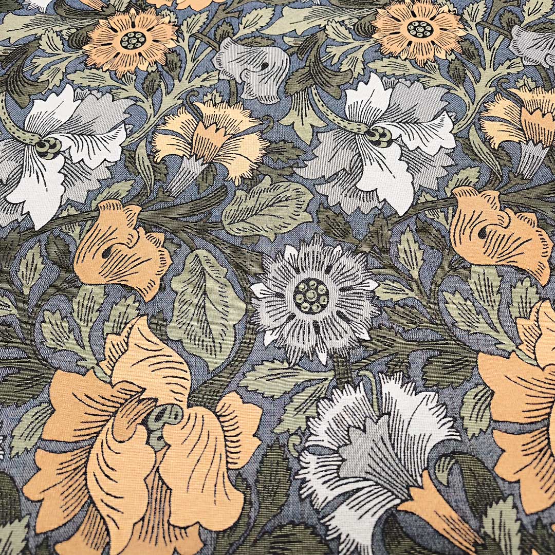 Tessuto per arredo Gobelin a fantasia motivo floreale beige - azzurro - carta da zucchero