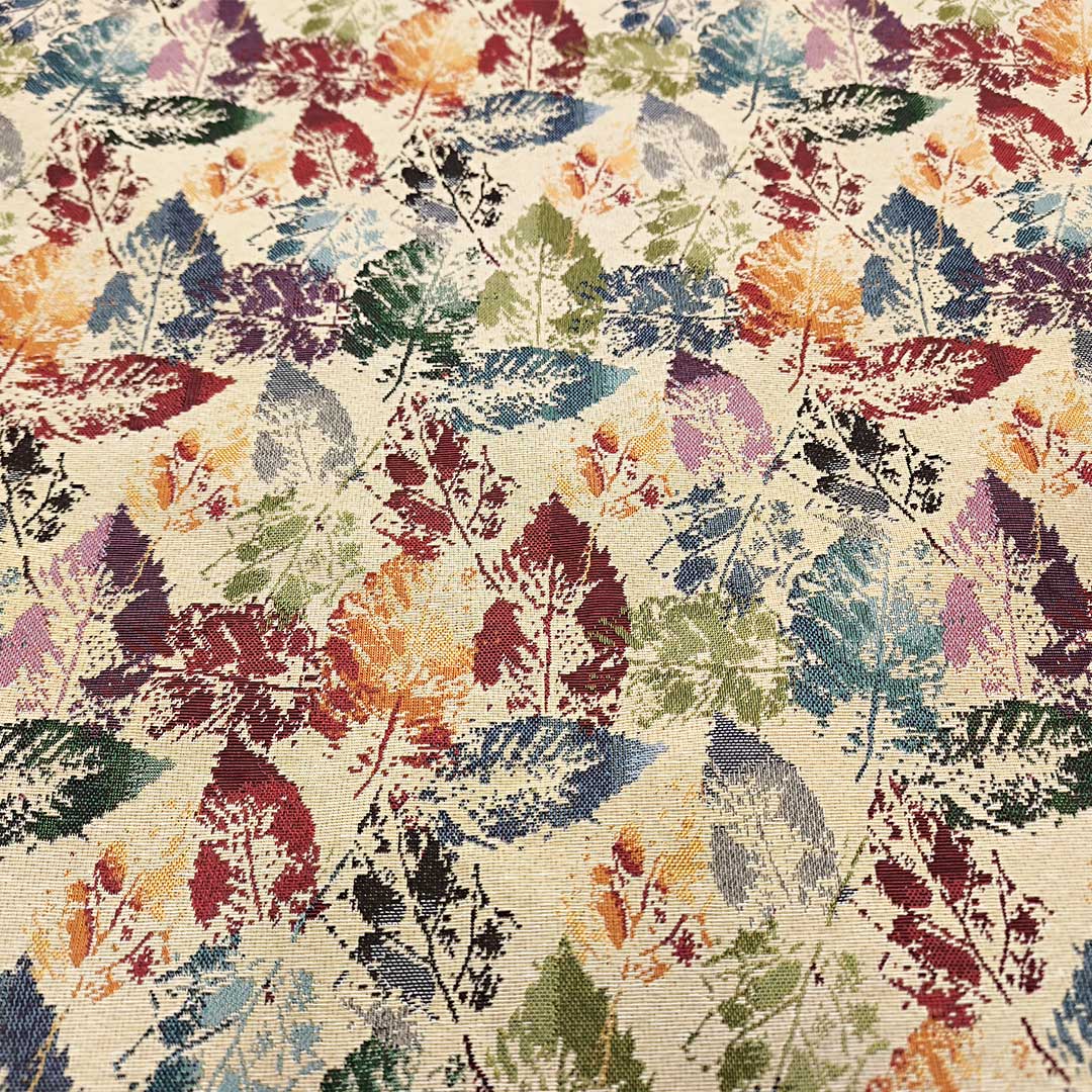 Tessuto per arredo Gobelin a fantasia motivo floreale beige - bordeaux - arancio