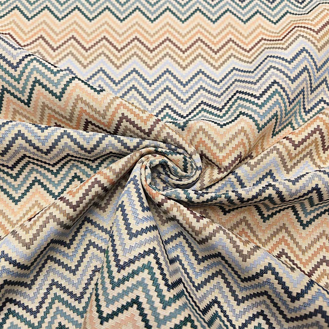 Tessuto per arredo Gobelin a fantasia motivo geometrico azzurro - blu - beige